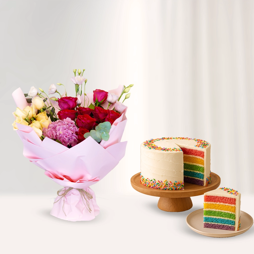 Rose Garden Bloom & Rainbow Cake